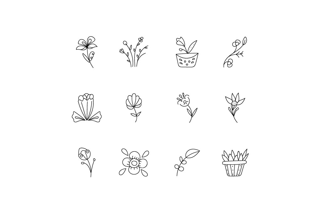 floral line icons set.